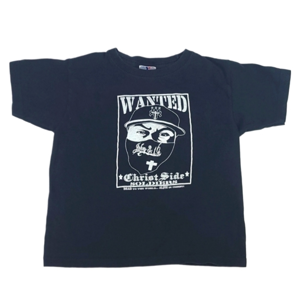 Kids Size 6 Black Tee Tshirt Wanted Christ Side Soldiers Christian Bible Verse